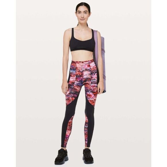 Lululemon Sweat & Repeat Legging 28" Black Dahliascape Everlux Size 6 W5BCWS EUC - Picture 1 of 9